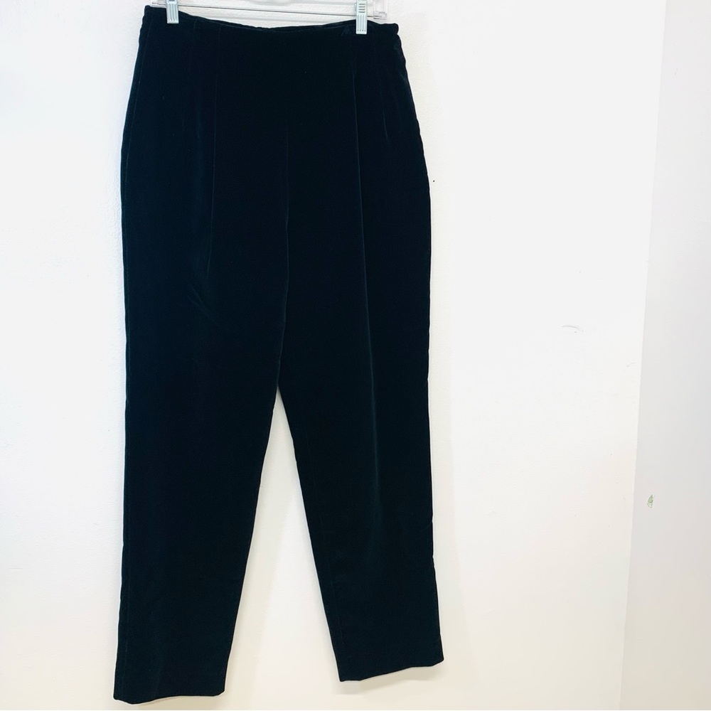 Vtg Daavid Brooks Black Velvet Trouser ‎ Pants Woman 14 Straight Pocket Holiday